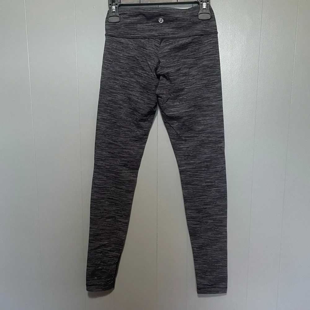 Lululemon Wunder Under Heathered Gray Black Tights Leggings Size 4